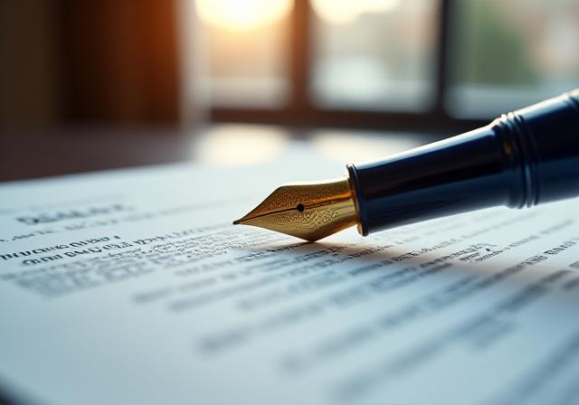 Close up of legal professional working on a detailed contract in a London office